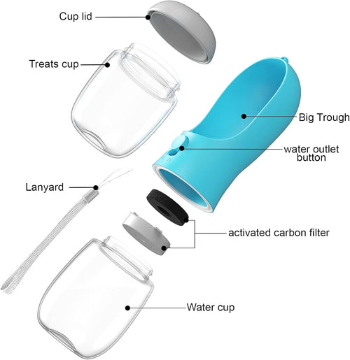 3 in 1 Portable Dog Water Bottle with Food Container and Waste Bag, Multifunctional Pet Travel Water Dispenser Water Bottle for outside Drinking and Eating, Suitable for Puppy and Cats