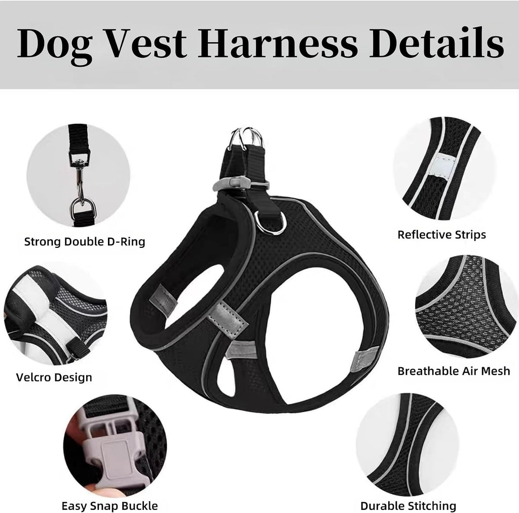 Small Cat Dog Harness, Escape Proof Reflective Step-In Vest Harness, Breathable Mesh Soft Vest Harnesses with Safety Buckle, Adjustable for Extra Small Dogs, Puppy, Kitten and Cats (Black, S)