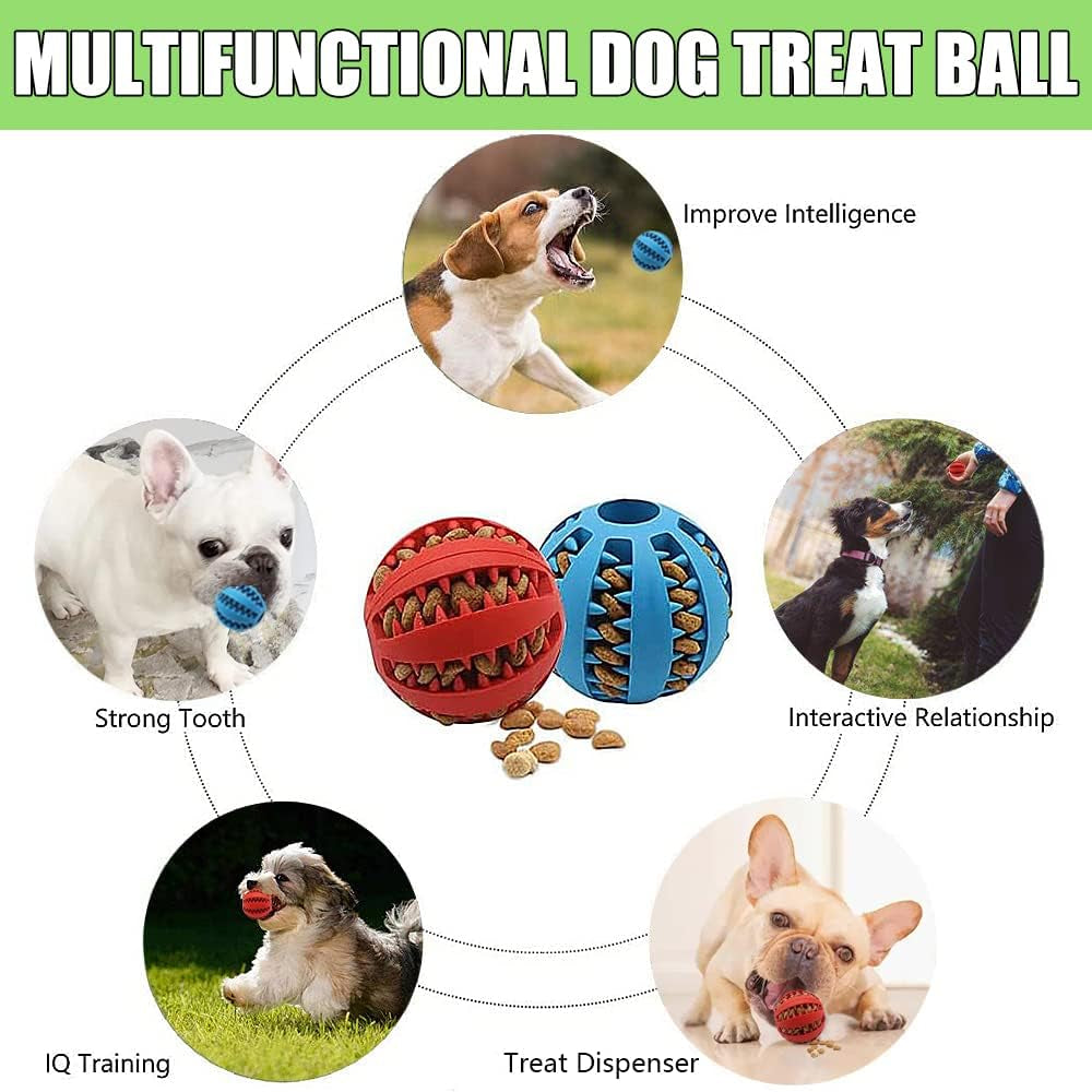 2Pcs Dog Treat Dispenser Ball Toy Interactive Dog Toys for Boredom Teeth Cleaning Chew Toy Rubber Ball for Puppy Small Dogs (S)