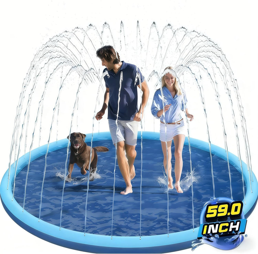 Dog Paddling Pool Splash Pad for Kids,Foldable Dog Swimming Pool Sprinkler Mat for Summer Outdoor Garden Beach Backyard (150Cm/59Inch)