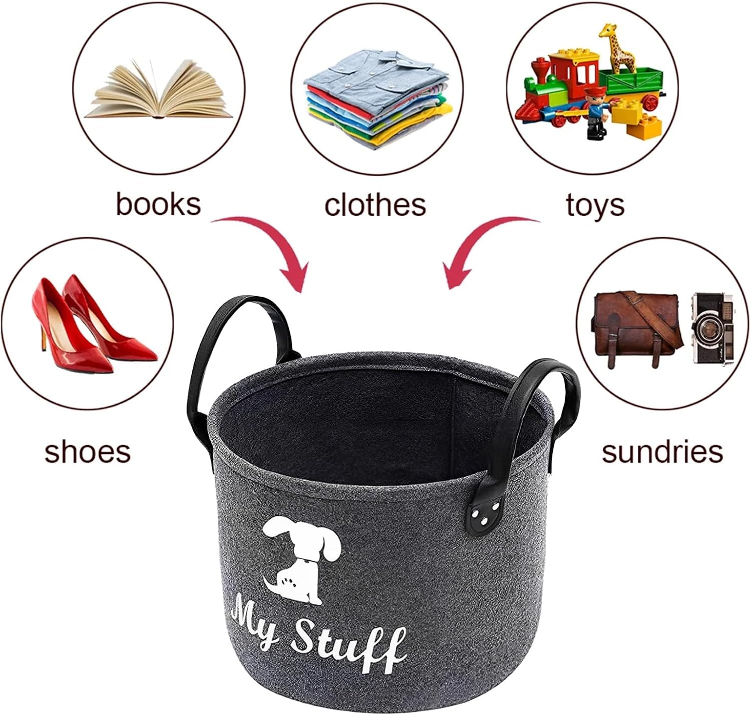 Dog Toy Storage, Dog Toy Box Storage, Toy Box for Dogs for Organizing Pet Toys Blankets Leashes Food - Dark Grey Felt
