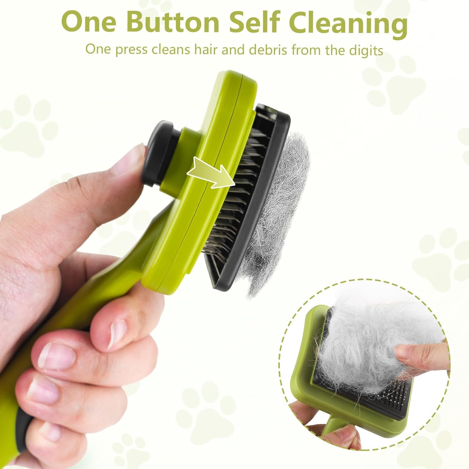 Dog Brush Cat Brush, Cat Grooming Comb Self Cleaning Pet Hair Comb with Button Dog Grooming Tool for Small, Medium & Large Pet Shedding Massage Clean (Green)
