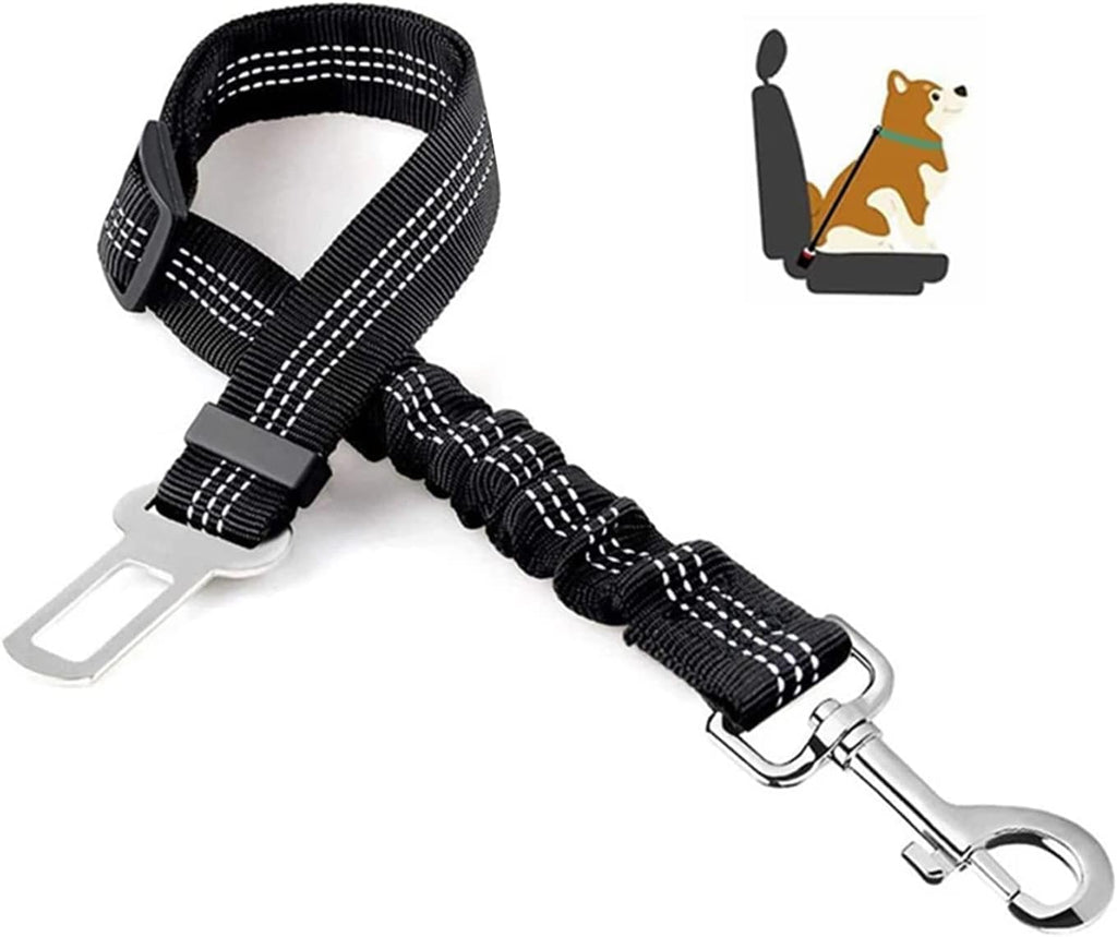 Dog Seat Belts for Cars - Dog Seat Belt Adjustable Elastic Bungee - Strong Durable Dog Car Harness - Car Dog Seat Belt 360 Degree Swivel Attach Won'T Twist, Reflective, Easy to Use (BLACK)