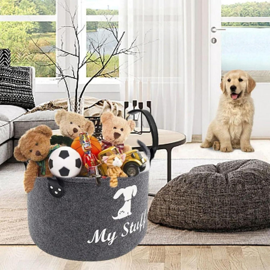 Dog Toy Storage, Dog Toy Box Storage, Toy Box for Dogs for Organizing Pet Toys Blankets Leashes Food - Dark Grey Felt