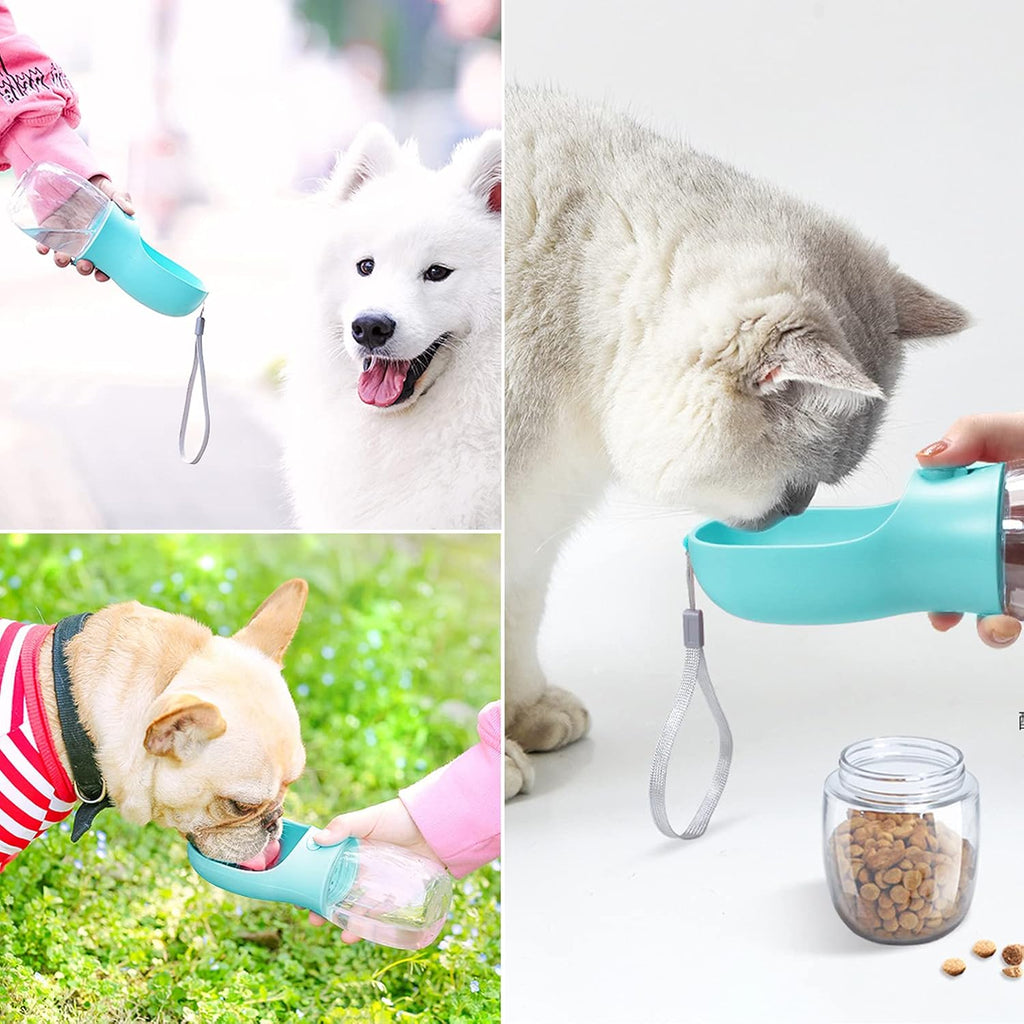 3 in 1 Portable Dog Water Bottle with Food Container and Waste Bag, Multifunctional Pet Travel Water Dispenser Water Bottle for outside Drinking and Eating, Suitable for Puppy and Cats