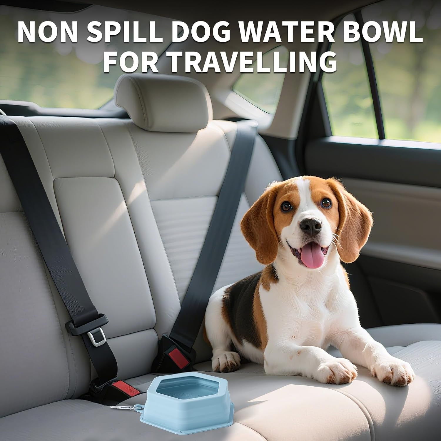 No Splash Collapsible Dog Travel Bowl, Collapsible Spill Proof Dog Water＆Food Bowls Integrated Molding Portable Pet Dish for Car,Camping, Long Road Trips (Blue)