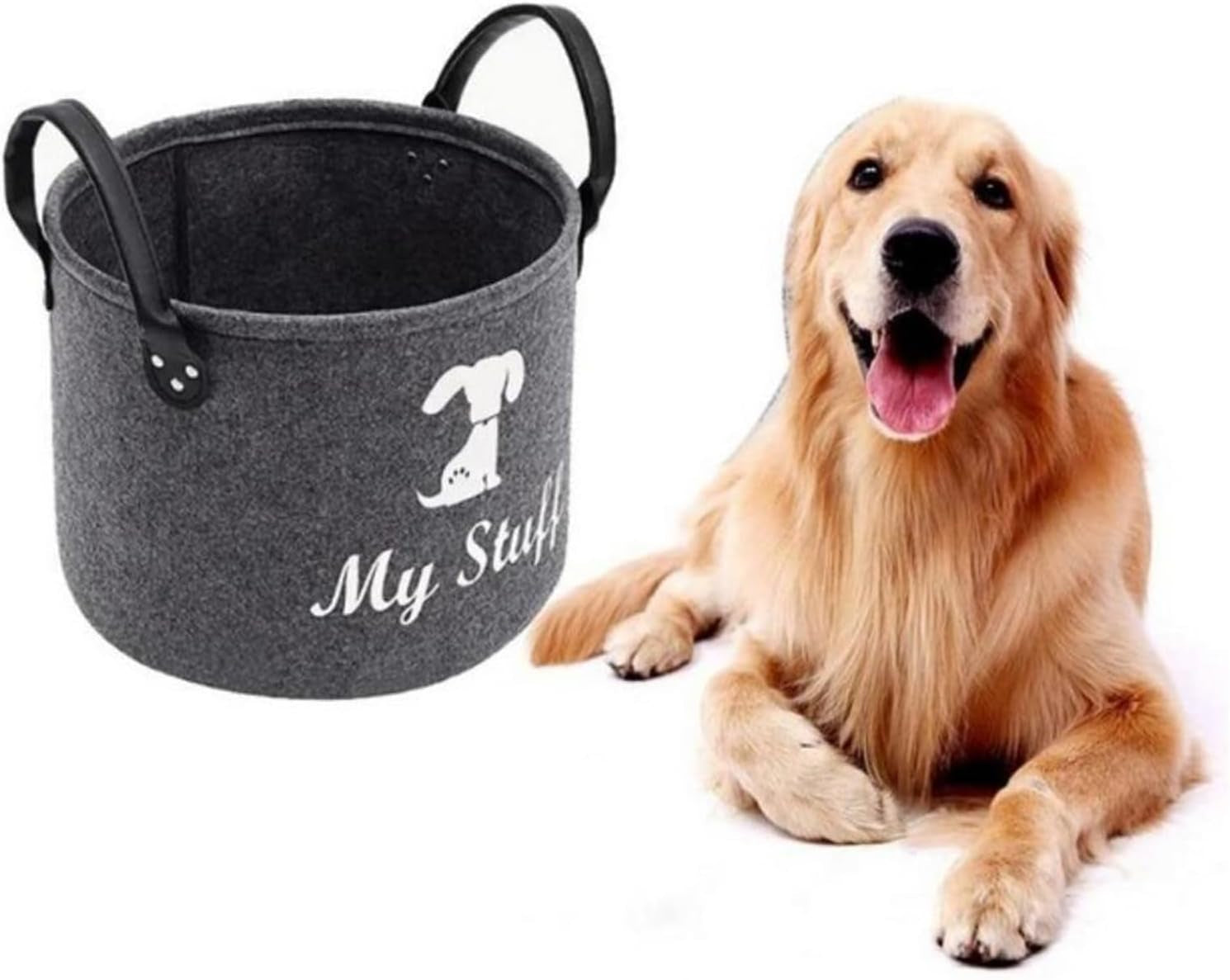 Dog Toy Storage, Dog Toy Box Storage, Toy Box for Dogs for Organizing Pet Toys Blankets Leashes Food - Dark Grey Felt