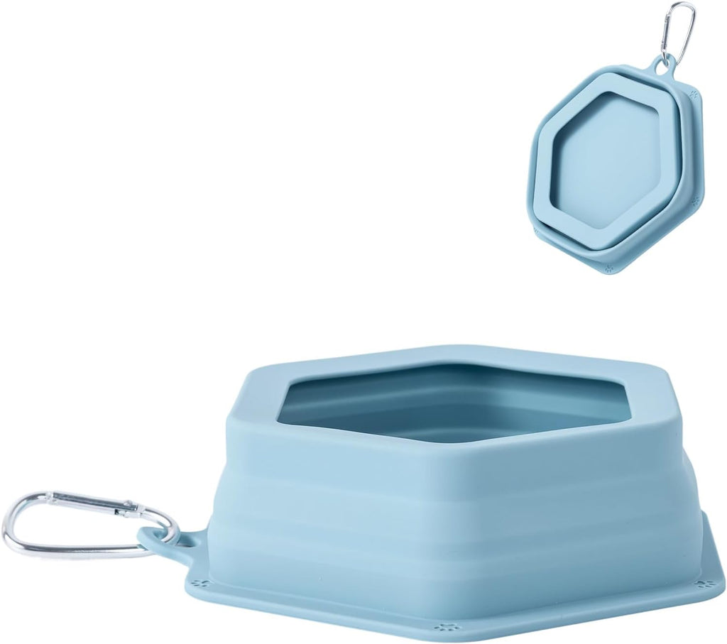 No Splash Collapsible Dog Travel Bowl, Collapsible Spill Proof Dog Water＆Food Bowls Integrated Molding Portable Pet Dish for Car,Camping, Long Road Trips (Blue)