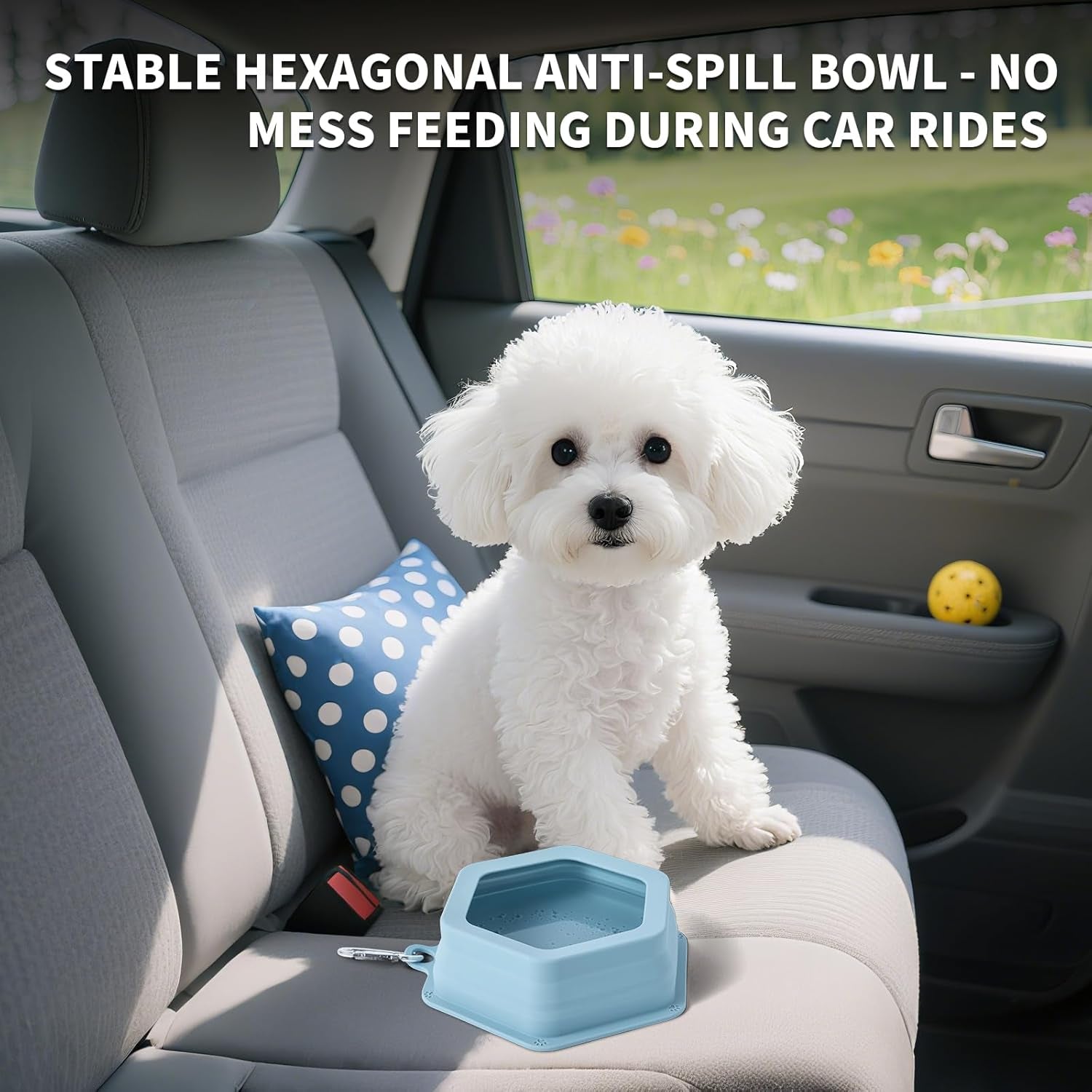 No Splash Collapsible Dog Travel Bowl, Collapsible Spill Proof Dog Water＆Food Bowls Integrated Molding Portable Pet Dish for Car,Camping, Long Road Trips (Blue)