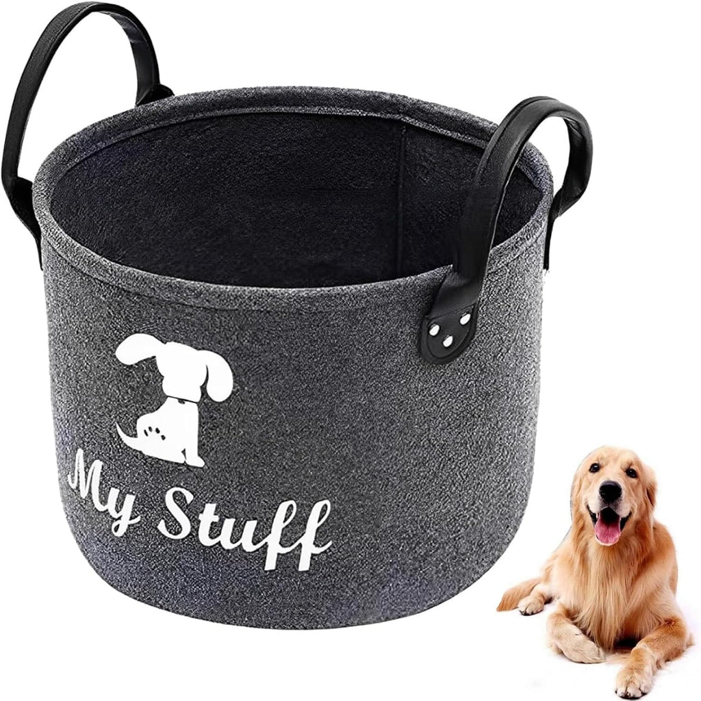 Dog Toy Storage, Dog Toy Box Storage, Toy Box for Dogs for Organizing Pet Toys Blankets Leashes Food - Dark Grey Felt
