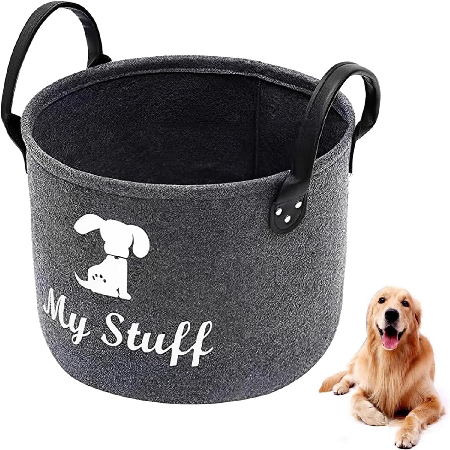 Dog Toy Storage, Dog Toy Box Storage, Toy Box for Dogs for Organizing Pet Toys Blankets Leashes Food - Dark Grey Felt
