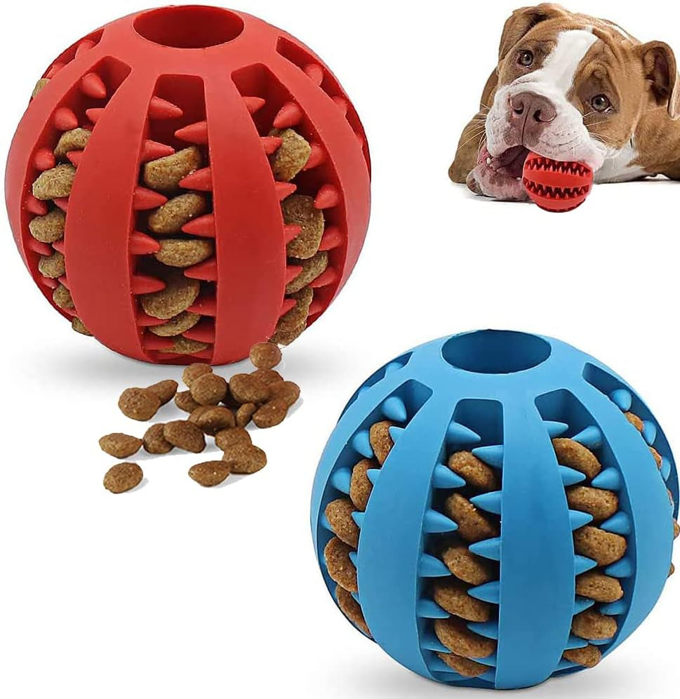 2Pcs Dog Treat Dispenser Ball Toy Interactive Dog Toys for Boredom Teeth Cleaning Chew Toy Rubber Ball for Puppy Small Dogs (S)