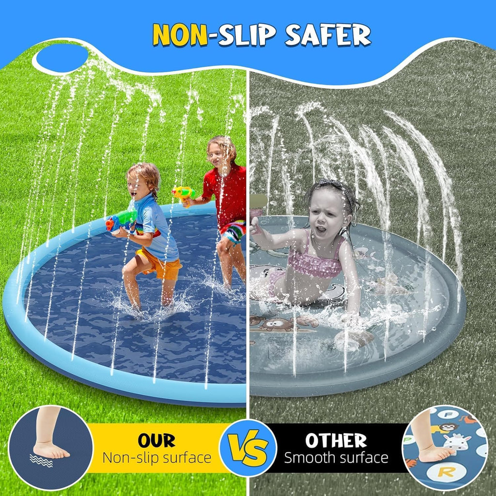 Dog Paddling Pool Splash Pad for Kids,Foldable Dog Swimming Pool Sprinkler Mat for Summer Outdoor Garden Beach Backyard (150Cm/59Inch)