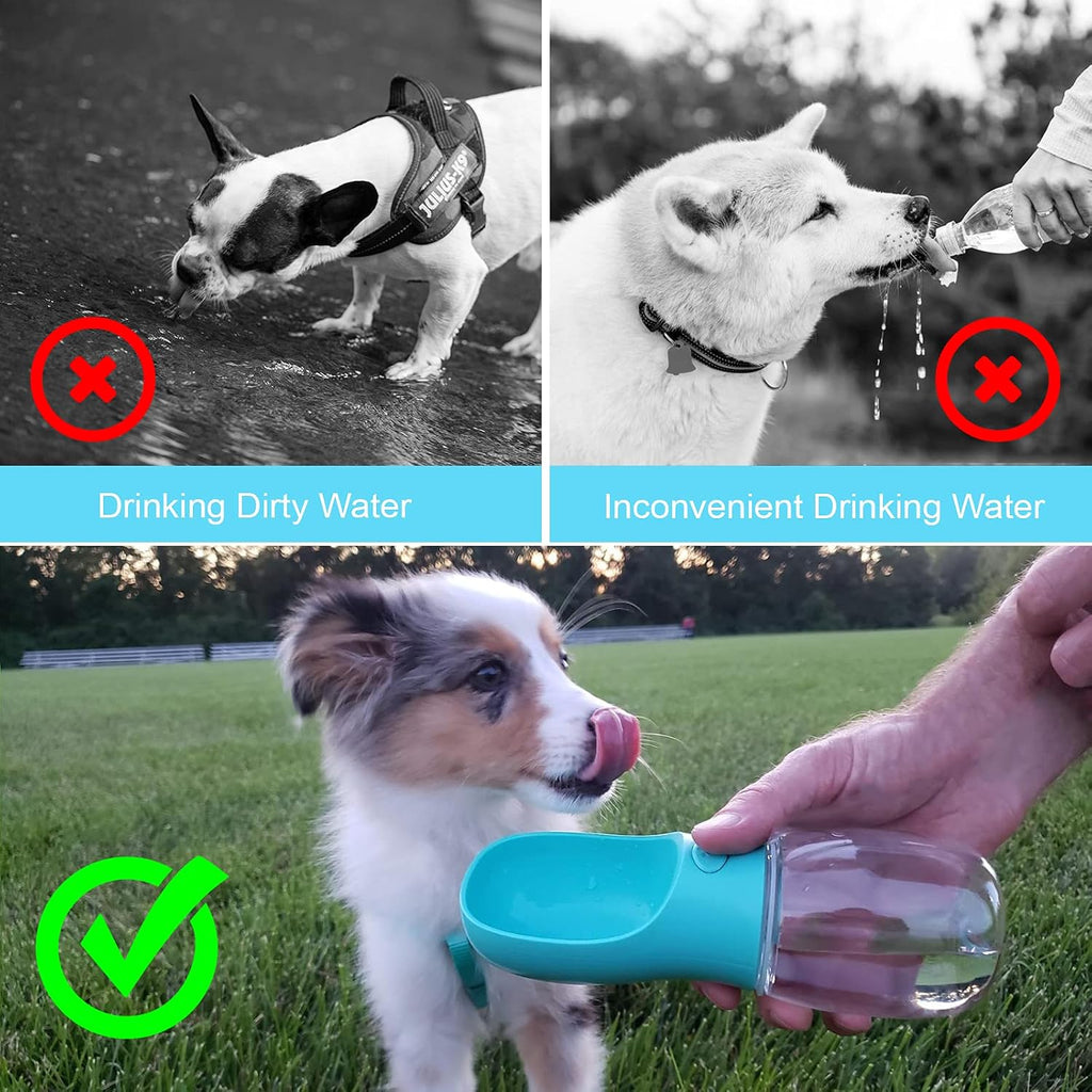 3 in 1 Portable Dog Water Bottle with Food Container and Waste Bag, Multifunctional Pet Travel Water Dispenser Water Bottle for outside Drinking and Eating, Suitable for Puppy and Cats