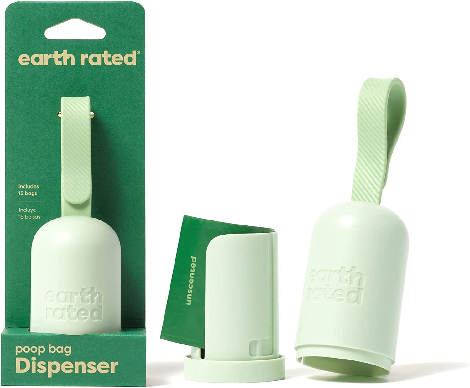 Earth Rated Dog Poo Bag Holder with Dog Poo Bags, Durable and Guaranteed Leakproof, Unscented, 1 Dispenser and 15 Bags