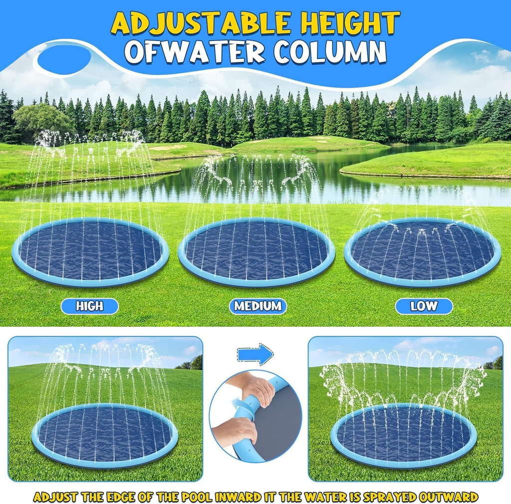 Dog Paddling Pool Splash Pad for Kids,Foldable Dog Swimming Pool Sprinkler Mat for Summer Outdoor Garden Beach Backyard (150Cm/59Inch)