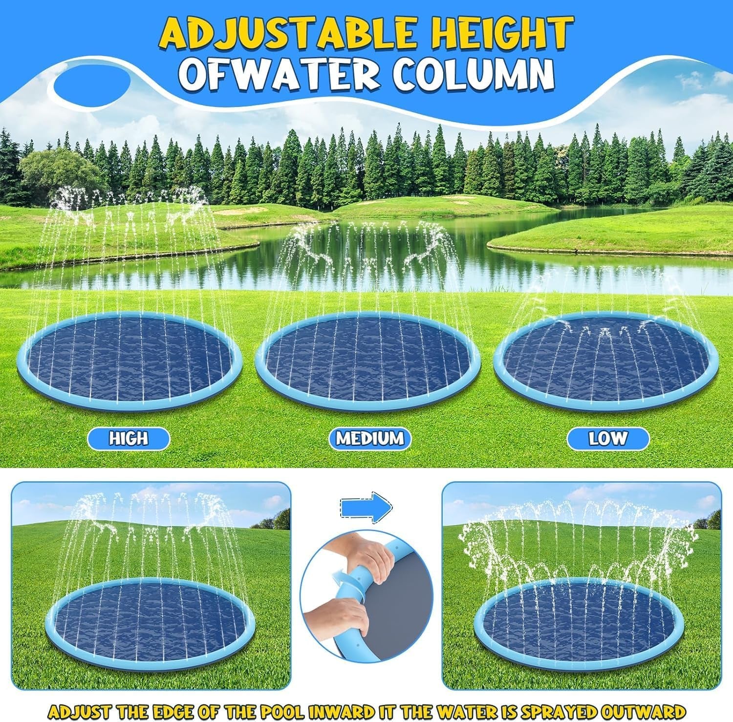 Dog Paddling Pool Splash Pad for Kids,Foldable Dog Swimming Pool Sprinkler Mat for Summer Outdoor Garden Beach Backyard (150Cm/59Inch)