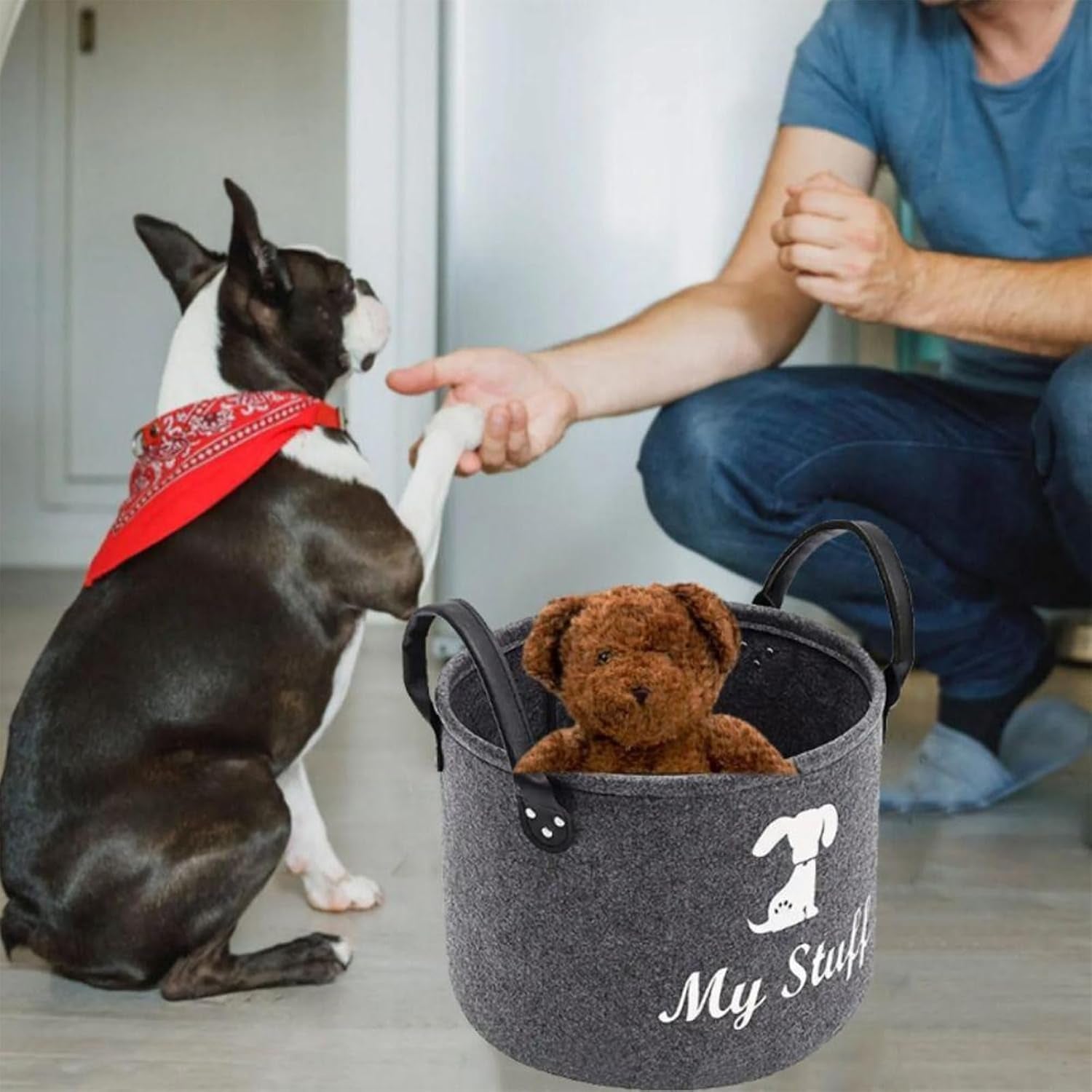 Dog Toy Storage, Dog Toy Box Storage, Toy Box for Dogs for Organizing Pet Toys Blankets Leashes Food - Dark Grey Felt