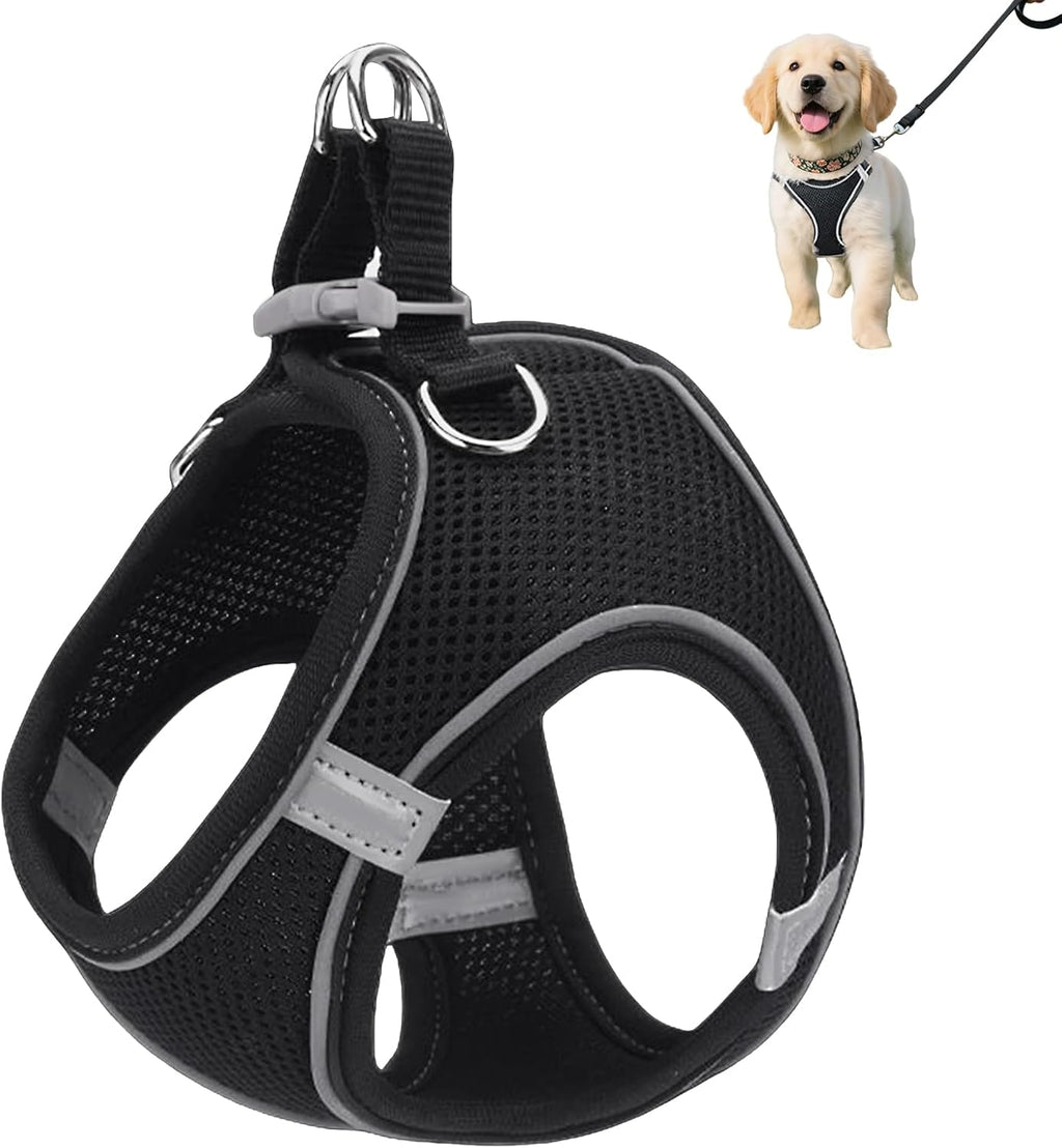 Small Cat Dog Harness, Escape Proof Reflective Step-In Vest Harness, Breathable Mesh Soft Vest Harnesses with Safety Buckle, Adjustable for Extra Small Dogs, Puppy, Kitten and Cats (Black, S)