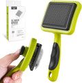 Dog Brush Cat Brush, Cat Grooming Comb Self Cleaning Pet Hair Comb with Button Dog Grooming Tool for Small, Medium & Large Pet Shedding Massage Clean (Green)
